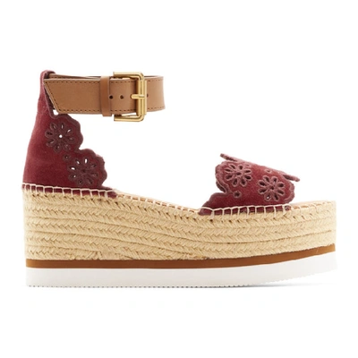 Shop See By Chloé See By Chloe Burgundy Glyn Kiara Espadrille Sandals In Nisida Sued