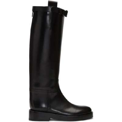 Shop Ann Demeulemeester Black Buckle Riding Boots