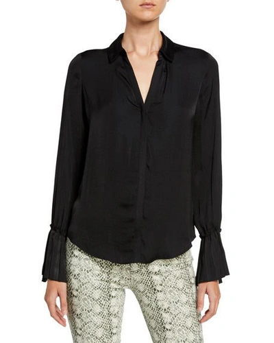 Shop Paige Abriana Long-sleeve Satin Blouse In Black