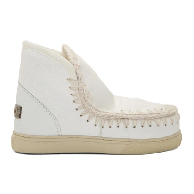 Shop Mou White Cracked Mini Sneaker Boots In Wxwhi