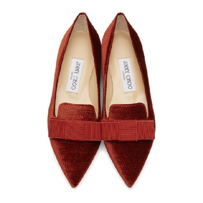 Shop Jimmy Choo Red Velvet Gala Flats In Rust