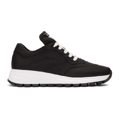 Shop Prada Black Nylon Leather Prax 01 Sneakers In Black/white