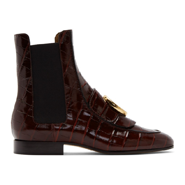 burgundy croc ankle boots