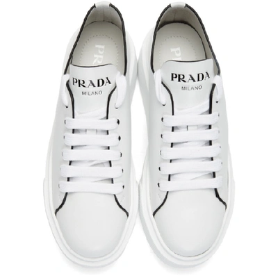 Shop Prada White Cassetta Logo Platform Trainers
