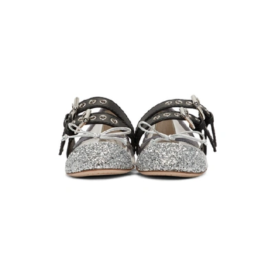MIU MIU 透明 AND 银色双带芭蕾平底鞋