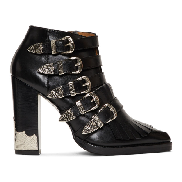 Toga Pulla Black Five Buckle Heeled Western Boots | ModeSens