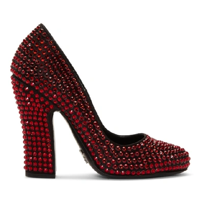 Shop Prada Black & Red Crystal Heels