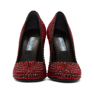 Shop Prada Black & Red Crystal Heels