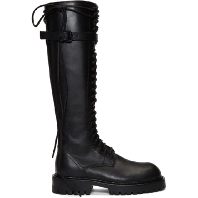 Shop Ann Demeulemeester Ssense Exclusive Black Leather Lace-up Boots