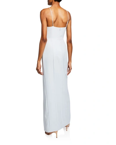 Shop Wayf The Maisle Plunge-neck Column Gown With Slit In Blue