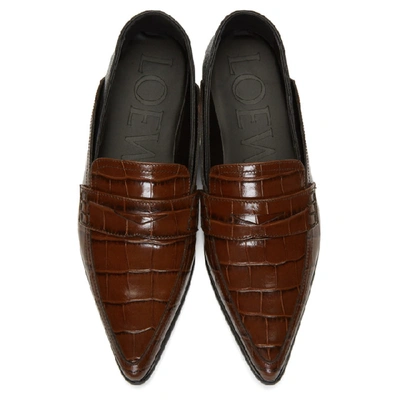 Shop Loewe Brown Croc Pointy Slip-on Loafers In 3101 Brown
