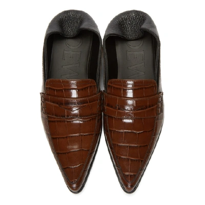 Shop Loewe Brown Croc Pointy Slip-on Loafers In 3101 Brown