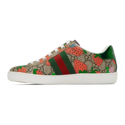 Shop Gucci Beige Gg Supreme Strawberry Ace Sneakers In 8960 Multi