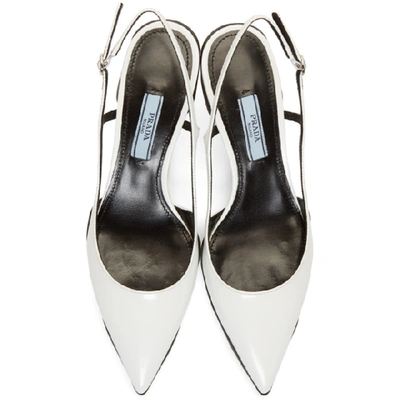 Shop Prada White Leather Slingback Heels