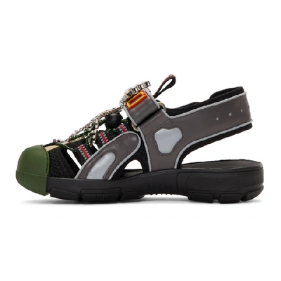 Shop Gucci Green And Grey Tinsel Crystal Sandals In 8461 Black