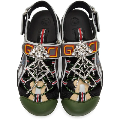 Shop Gucci Green And Grey Tinsel Crystal Sandals In 8461 Black