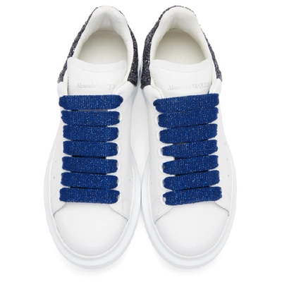 Shop Alexander Mcqueen White & Navy Glitter Oversized Sneakers In White/navy