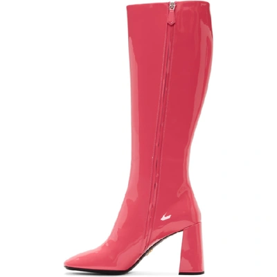 Shop Prada Pink Patent Boots In Fuchsia