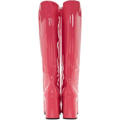 Shop Prada Pink Patent Boots In Fuchsia