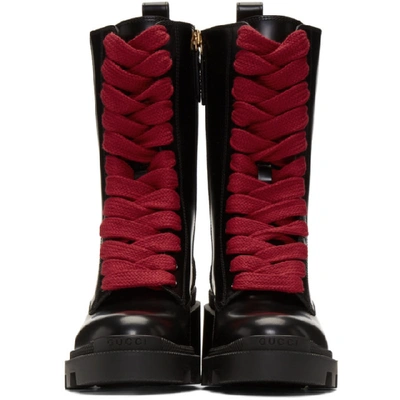 Shop Gucci Black Web Boots In 1094 Hibisc
