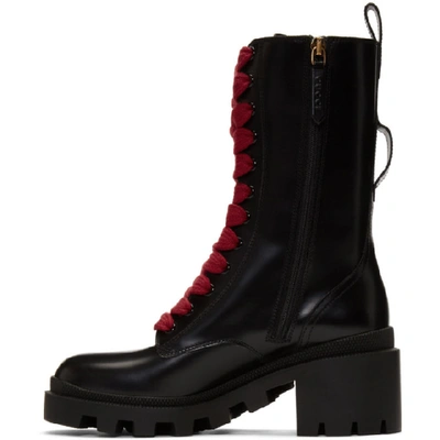 Shop Gucci Black Web Boots In 1094 Hibisc