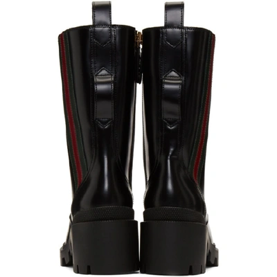 Shop Gucci Black Web Boots In 1094 Hibisc