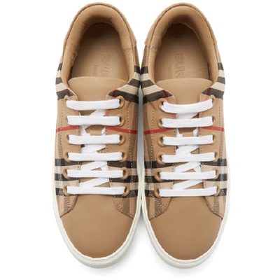 Shop Burberry Beige Leather Monogram Albridge Sneakers In Archive Beige