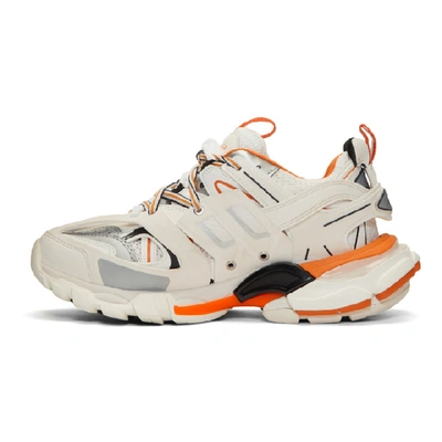 Shop Balenciaga Off-white & Orange Track Sneakers