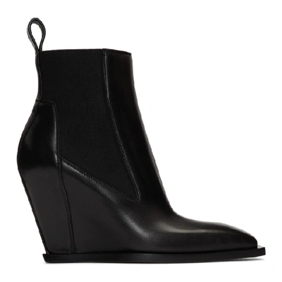 Shop Rick Owens Black Leather Sharp Wedge Boot In 09 Black