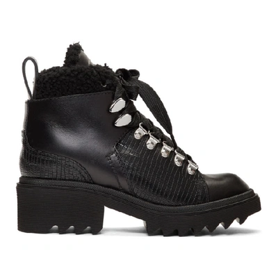 Shop Chloé Chloe Black Shearling Bella Mountain Boots In 001 Black