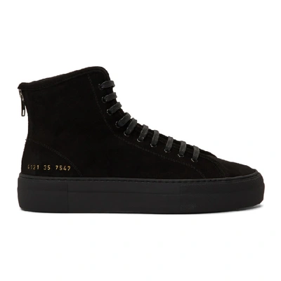 Shop Common Projects Black Shearling Tournament High Sneakers