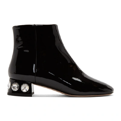 Shop Miu Miu Black Patent Jewelled Ankle Boot