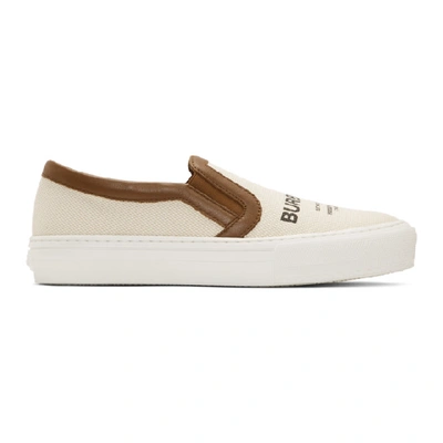 Shop Burberry Off-white Delaware Slip-on Sneakers In Malt Brown