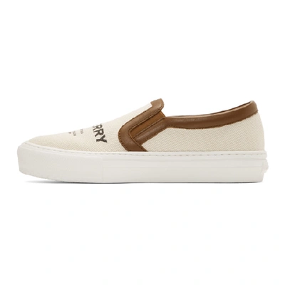 Shop Burberry Off-white Delaware Slip-on Sneakers In Malt Brown