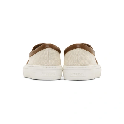 Shop Burberry Off-white Delaware Slip-on Sneakers In Malt Brown