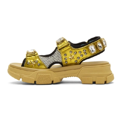 Shop Gucci Gold And Beige Crystal Aguru Chunky Sandals In 8065 Beige