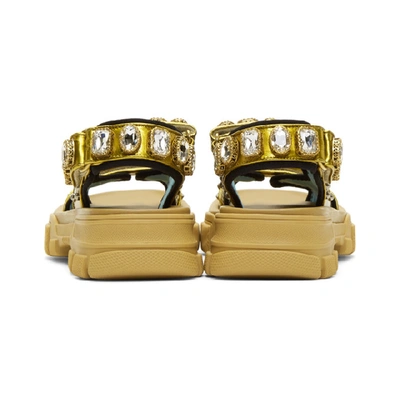 Shop Gucci Gold And Beige Crystal Aguru Chunky Sandals In 8065 Beige