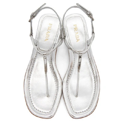 Shop Prada Silver Laminated Thong Sandals