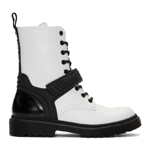 black and white combat boots