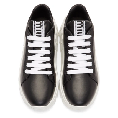 Shop Miu Miu Black Leather Wedge Sneaker