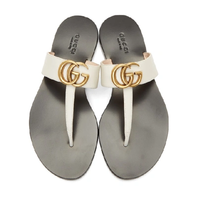Shop Gucci Off-white Marmont Flat Sandals In Mystic White