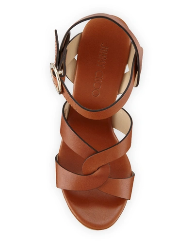Shop Jimmy Choo Aleili Leather Cork Wedge Sandals In Brown