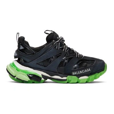 Shop Balenciaga Black And Green Glow Track Sneakers In 1003 Blk/gl