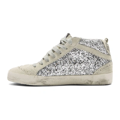 Shop Golden Goose Silver Glitter Mid Star Sneakers