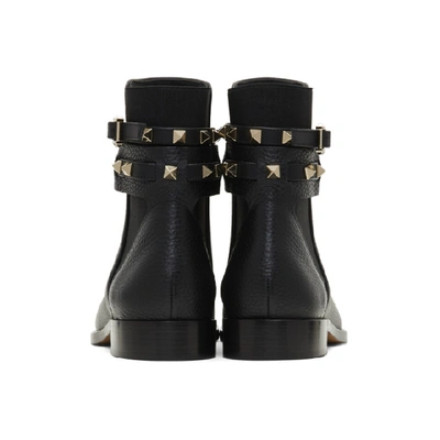 Shop Valentino Black  Garavani Rockstud Strap Ankle Boots