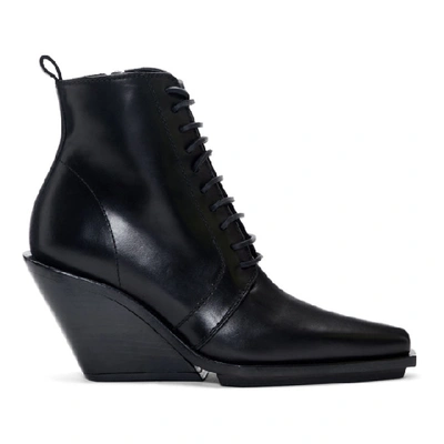 Shop Ann Demeulemeester Black Lace-up Wedge Boots