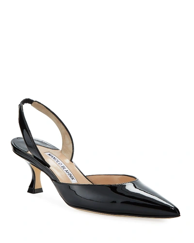 Shop Manolo Blahnik Carolyne Low-heel Patent Halter Pumps In Black