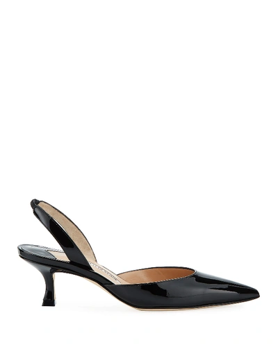 Shop Manolo Blahnik Carolyne Low-heel Patent Halter Pumps In Black