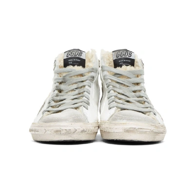 Shop Golden Goose White Shearling Slide High-top Sneakers