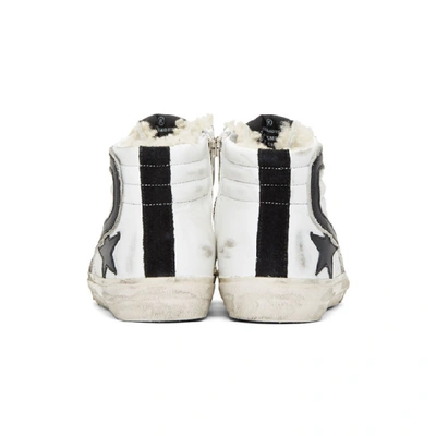 Shop Golden Goose White Shearling Slide High-top Sneakers